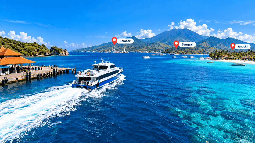 Fast boat crossing from Padang Bai toward Lembar, Bangsal and Senggigi in Lombok